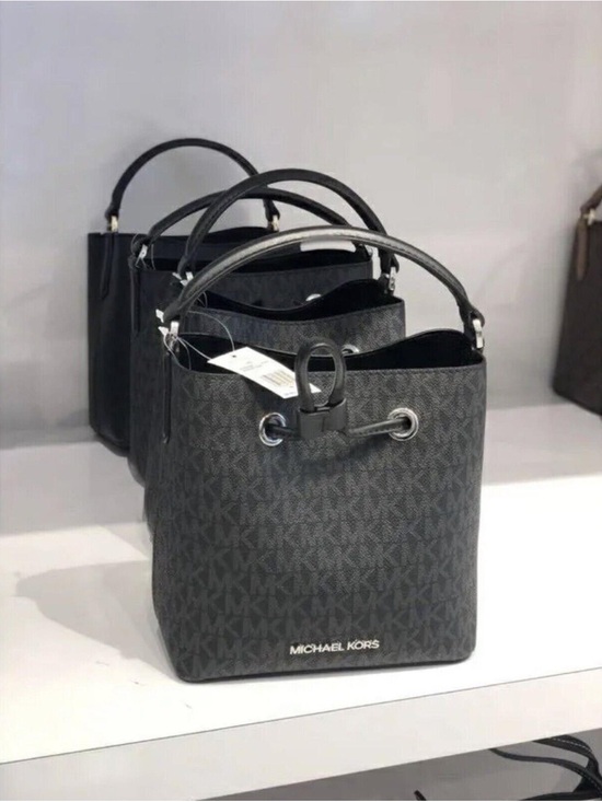 Michael Kors Handbags - Michael Kors Gray MK Monogram Drawstring Bucket Bag